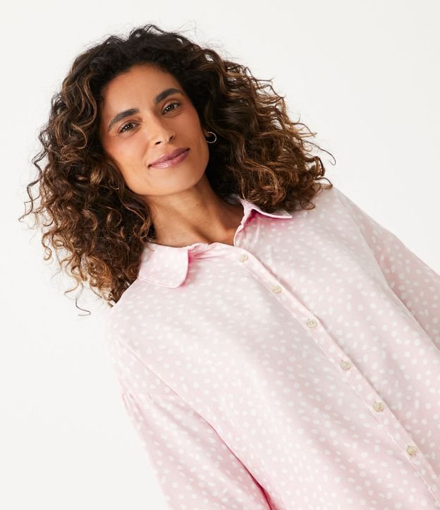 Pijama Americano Corto en Viscosa con Estampado de Lunares Rosado 3