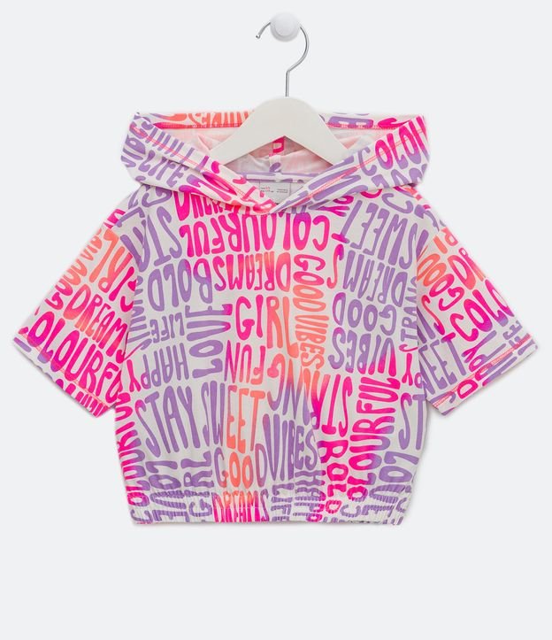 Blusa Infantil com Capuz e Letterings Neon - Tam 5 a 14 Anos