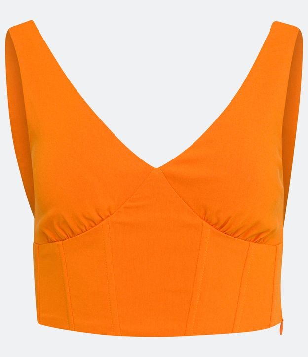 Blusa Cropped sin Mangas en Bengalina con Design Corset Naranja 5