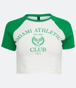 Blusa Cropped em Cotton com Manga Curta e Lettering Miami Athletic