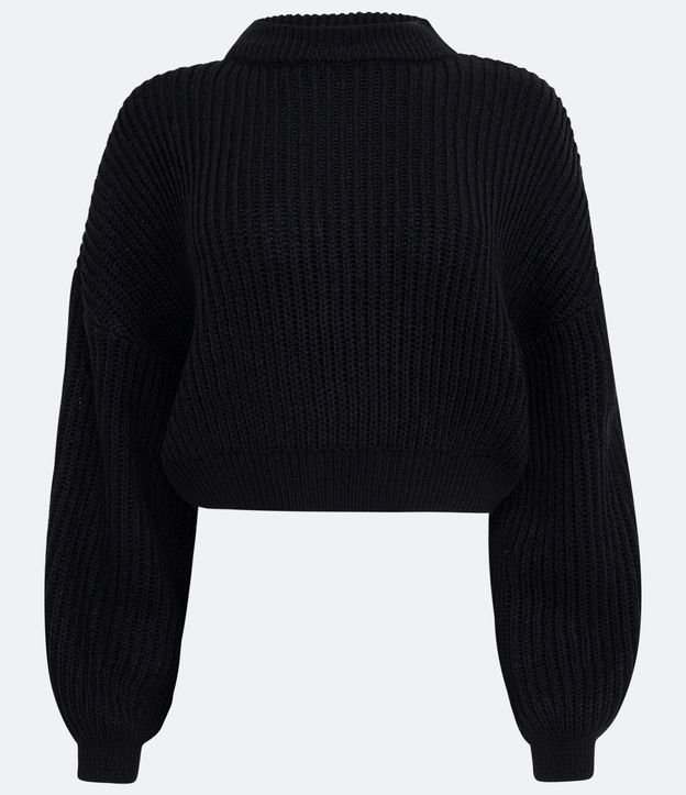 Buzo Suéter de Punto Texturizado con Puño Ajustado Negro 6