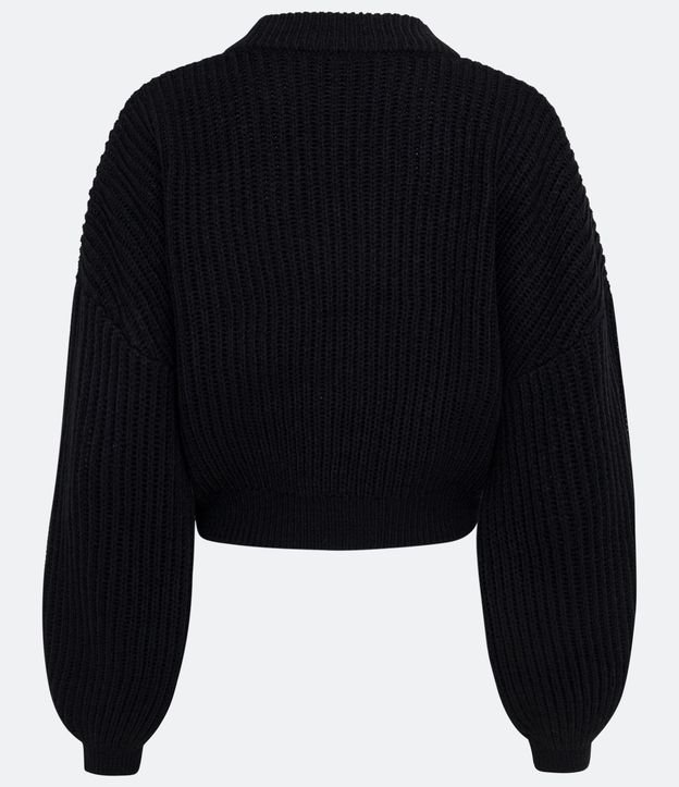 Buzo Suéter de Punto Texturizado con Puño Ajustado Negro 7
