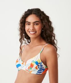 Biquíni Top Meia Taça em Poliamida com Estampa Abstrata