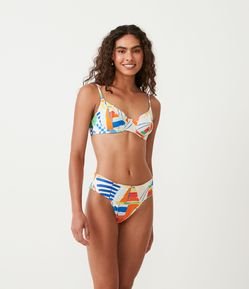 Biquíni Calcinha Pala Larga em Poliamida com Estampa Abstrata