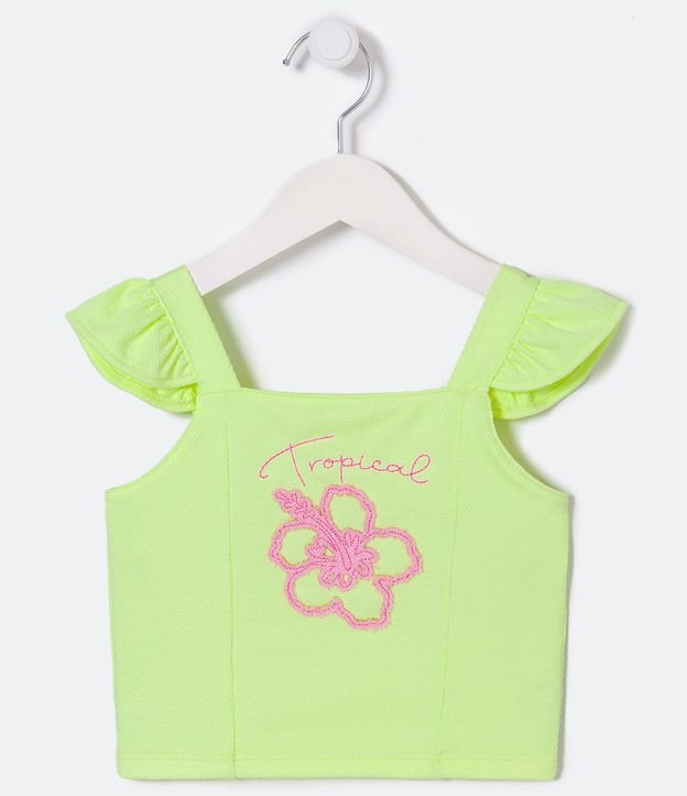 Blusa Musculosa Infantil con Bordado de Flor Tropical - Talle 5 a 14 años Verde 1