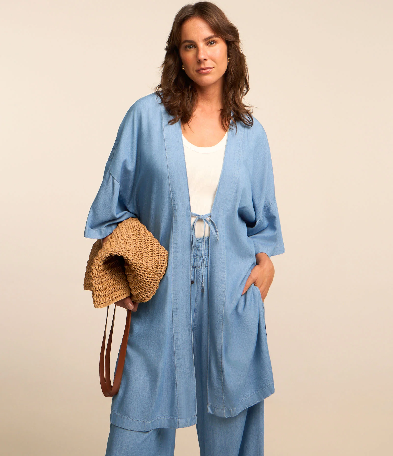 Kimono em Liocel com Detalhe Pespontado Azul 1