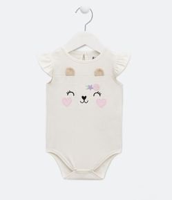 Body Infantil Estampa Cara de Bichinho com Gliter - Tam 0 a 18 meses