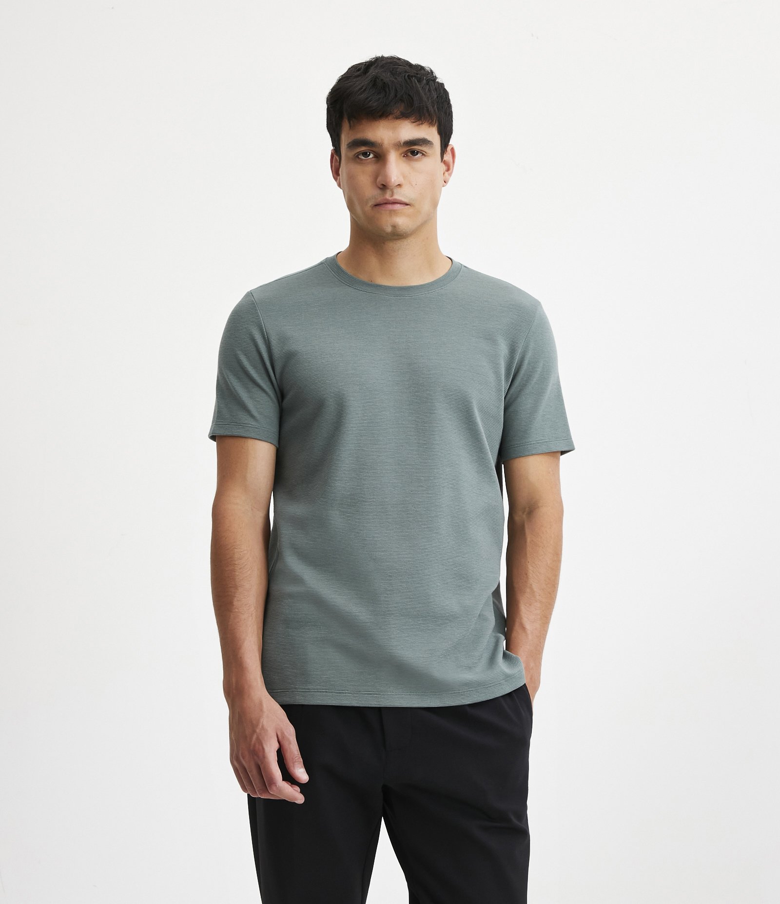 Camiseta Slim em Algodão Peruano com Textura Canelada Verde Médio 5
