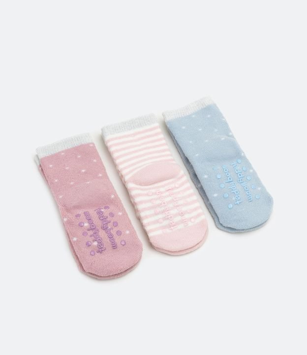 Kit 03 Pares de Calcetines Infantiles Estampado Teddy Fox y Rabbit - Talla 0 a 18 meses Rosado 2