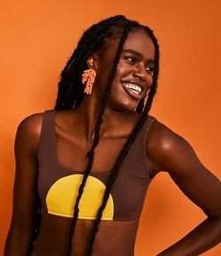 Biquíni Top Cropped com Recorte Arredondado Color Blocking