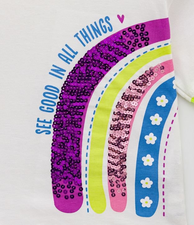 Blusa Infantil Estampado Aarcoiris en Lentejuela - Talle 5 a 14 años Blanco 3