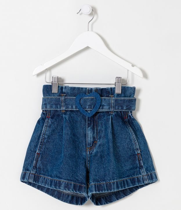 Short Clochard Infantil Jeans con Cinturón y Hebilla de Corazón - Talle 5 a 14 años Azul 1