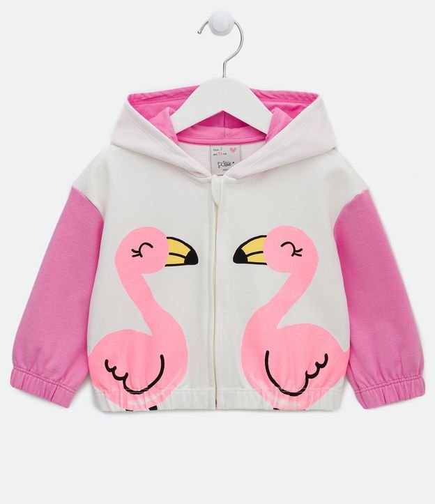 Jaqueta Infantil com Capuz e Estampa Flamingos - Tam 1 a 5 Anos