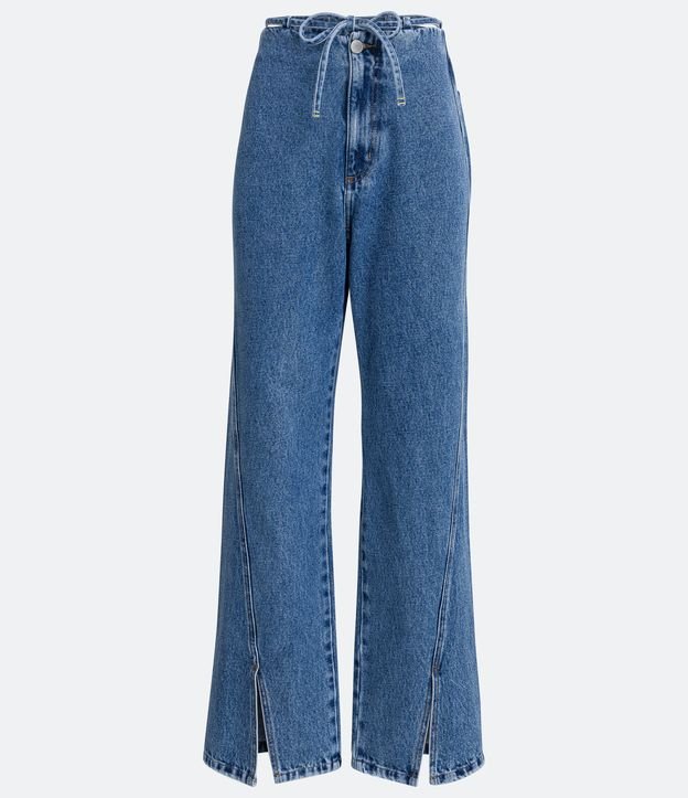 Pantalón años 90 Cintura Alta en Jeans con Lazo y Aberturas Azul 7