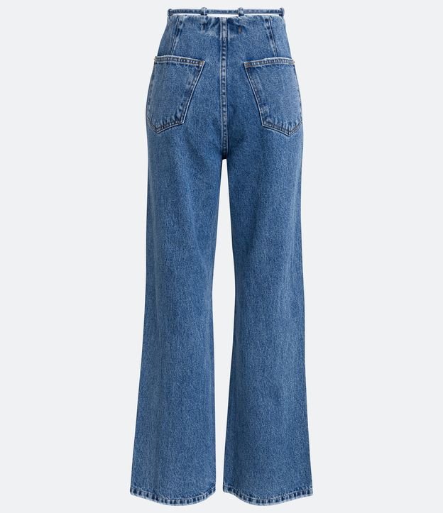Pantalón años 90 Cintura Alta en Jeans con Lazo y Aberturas Azul 8