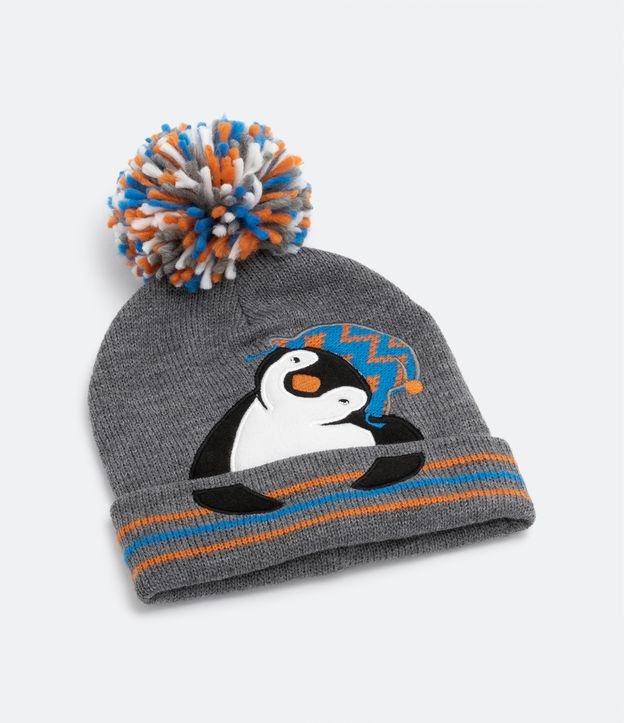 Touca Infantil com Pompom e Bordado de Pinguim