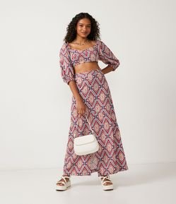 Saia New Midi em Viscose com Estampa de Losangos Pixelados