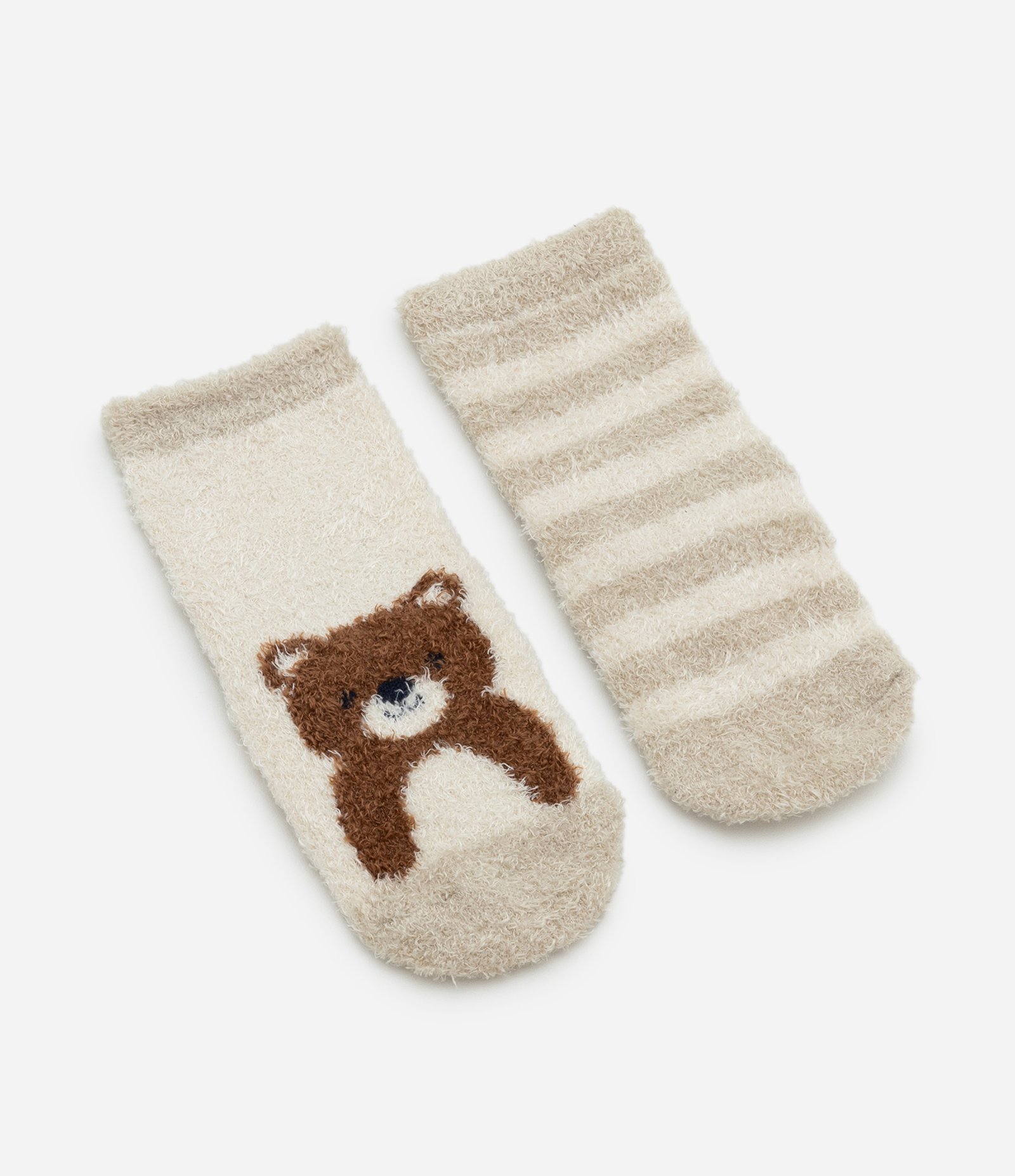 Kit 02 Pares de Meias Infantis em Chenille com Estampa Ursinho - Tam 0 A 18 meses Bege 1