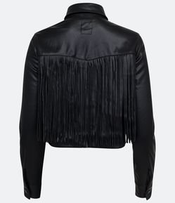 Jaqueta em Material Sintético com Franjas no Busto e nas Costas
