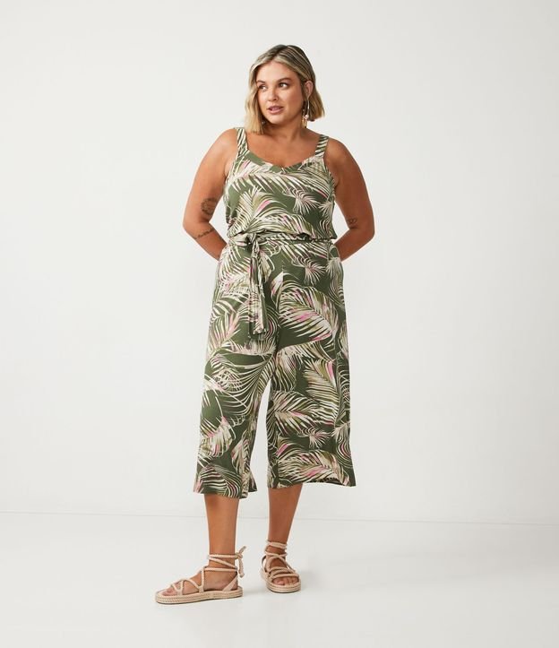 Blusa de Tirante en Viscolycra con Estampado de Follaje Curve & Plus Size Verde 2