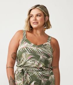 Blusa de Tirante en Viscolycra con Estampado de Follaje Curve & Plus Size