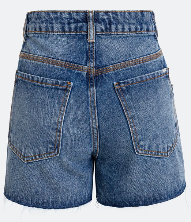 Short Cintura Alta em Jeans com Pedrinhas de Strass em Xadrez Azul 6