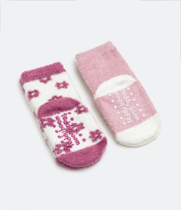 Kit 02 Pares de Medias Infantiles Estampado Zorro - Talle 0 a 18 meses Rosado 2
