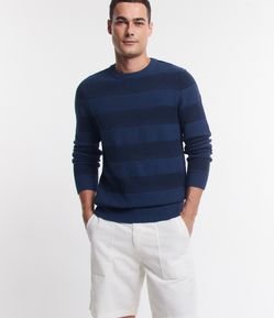 Suéter Comfort em Algodão Texturizado com Listras