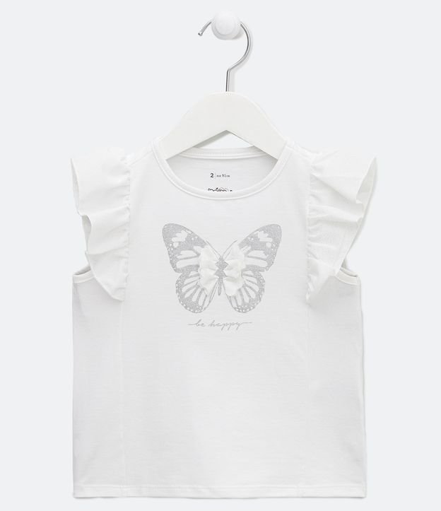 Blusa Infantil Estampado Mariposa en Organza - Talle 1 a 5 años Blanco 1