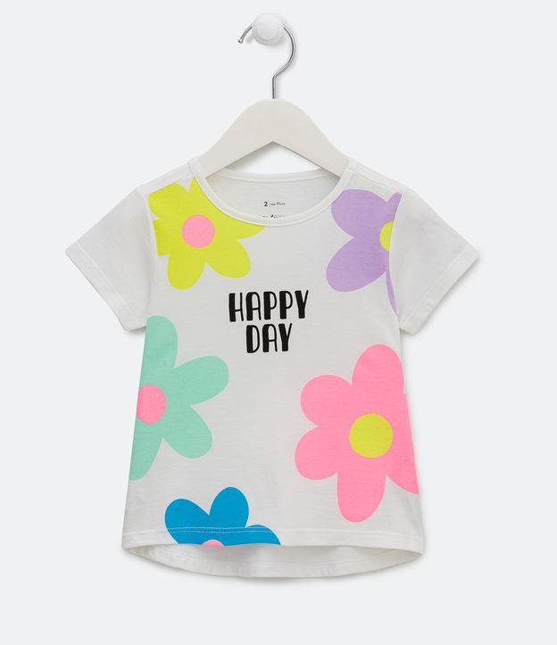 Blusa Infantil Estampa de Flores Coloridas - Tam 1 a 5 Anos Branco 1
