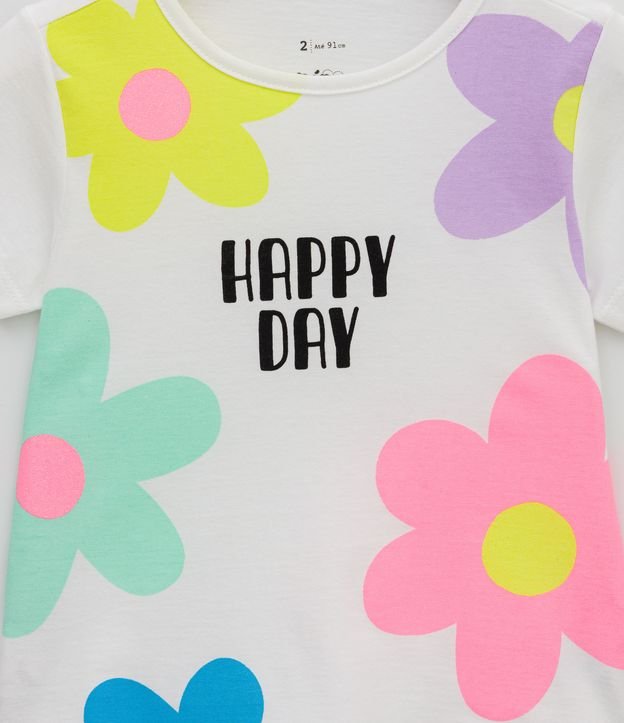 Blusa Infantil Estampa de Flores Coloridas - Tam 1 a 5 Anos Branco 3