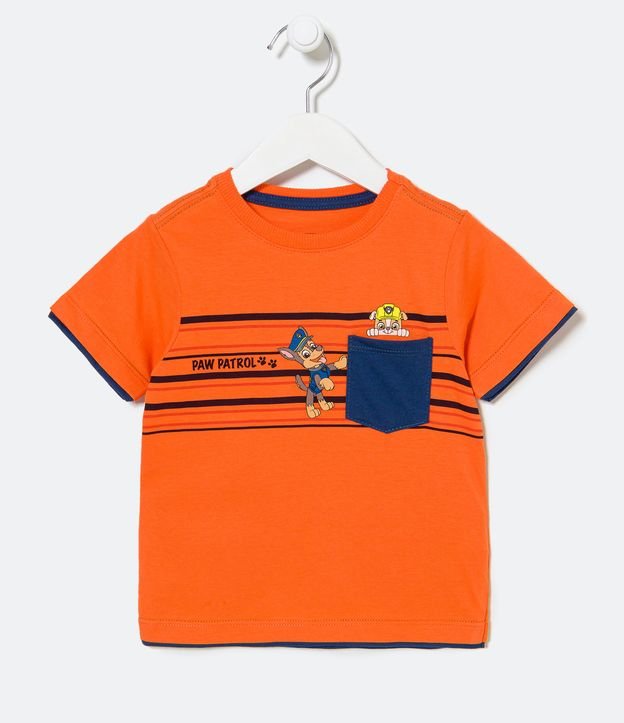 Remera Infantil con Pequeño Bolsillo y Estampado Patrulla de Perros - Talle 1 a 5 años Naranja 1