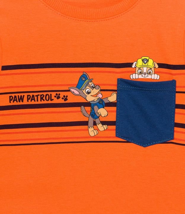 Remera Infantil con Pequeño Bolsillo y Estampado Patrulla de Perros - Talle 1 a 5 años Naranja 3