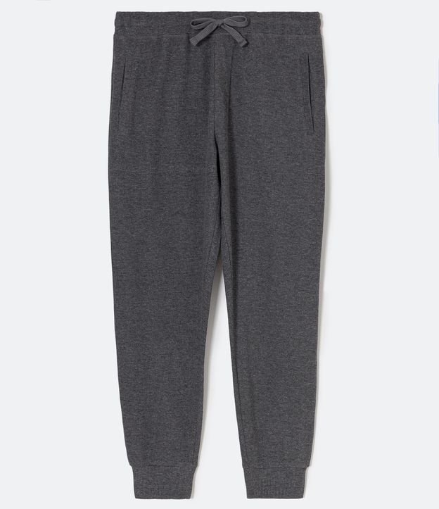 Pantalón de Pijama en Algodón Texturizado con Cintura Elástica Gris 5