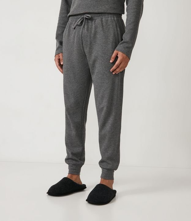 Pantalón de Pijama en Algodón Texturizado con Cintura Elástica Gris 2