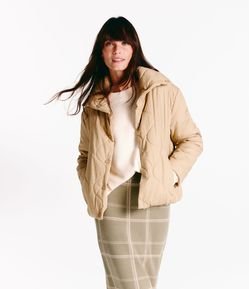 Jaqueta Puffer em Algodão com Textura e Gola Alta