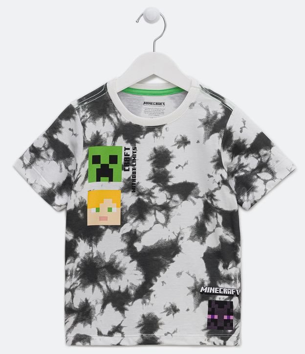 Camiseta Infantil Tie Dye com Estampa Minecraft - Tam 5 a 14 Anos - Cor: Branco - Tamanho: 7-8