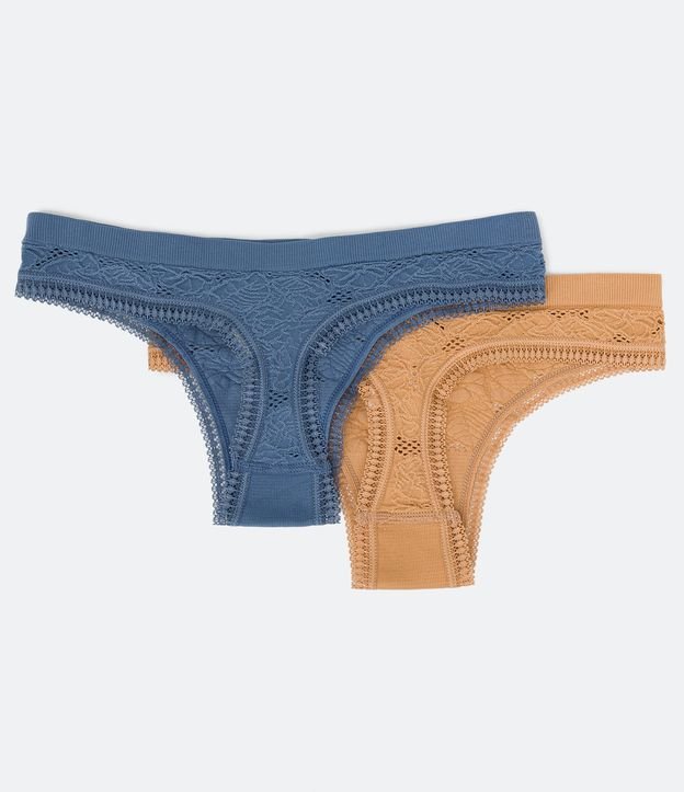 Kit 02 Bombachas Bikini Hilo en Microfibra Sin Costura Azul/ Beige 2