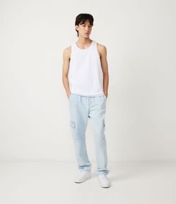 Pantalón Jeans Cargo con Cintura Elástica y Recortes