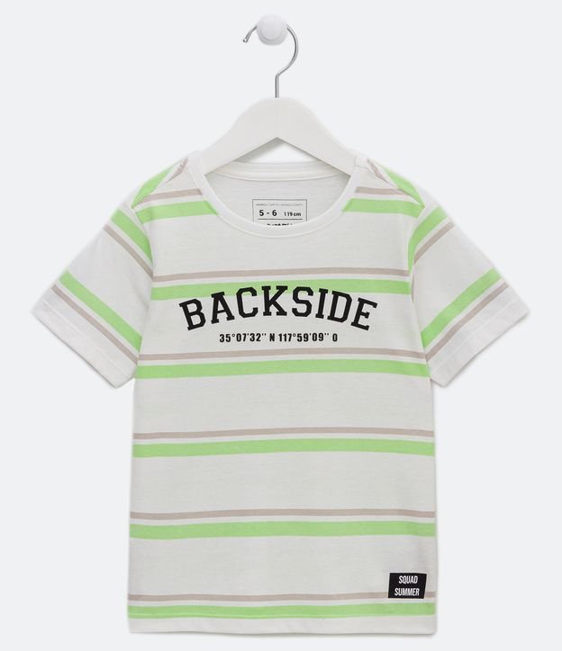 Remera Infantil Rayada con Lettering Backside - Talle 5 a 14 años Blanco 1