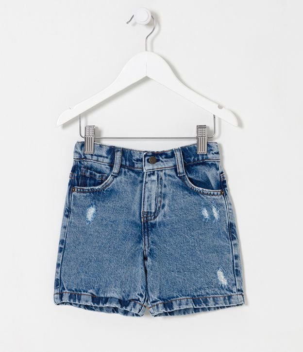Bermuda Infantil Jeans con Desgastes y Cintura Elástica - Talle 1 a 5 años Azul 1