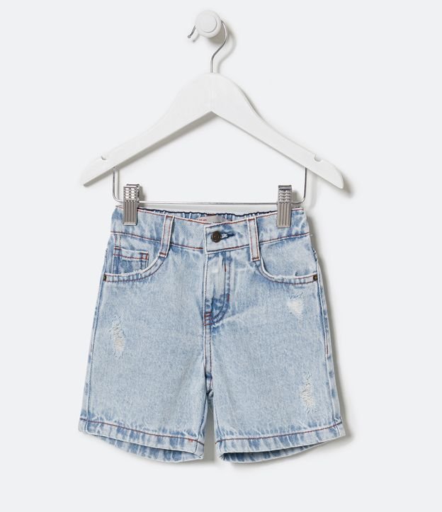 Bermuda Infantil Jeans com Puídos e Cós Elástico - Tam 1 a 5 Anos - Cor: Azul Claro - Tamanho: 05