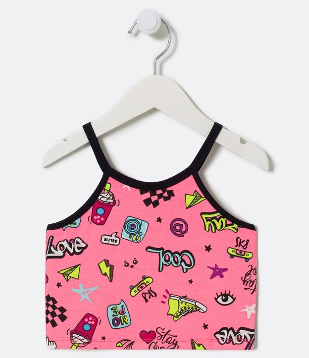 Blusa Cropped de Tirantes Estampado Doodles - Talle 5 a 14 años Negro 1