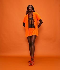 Saída de Praia Short em Algodão Color Blocking Atoalhado