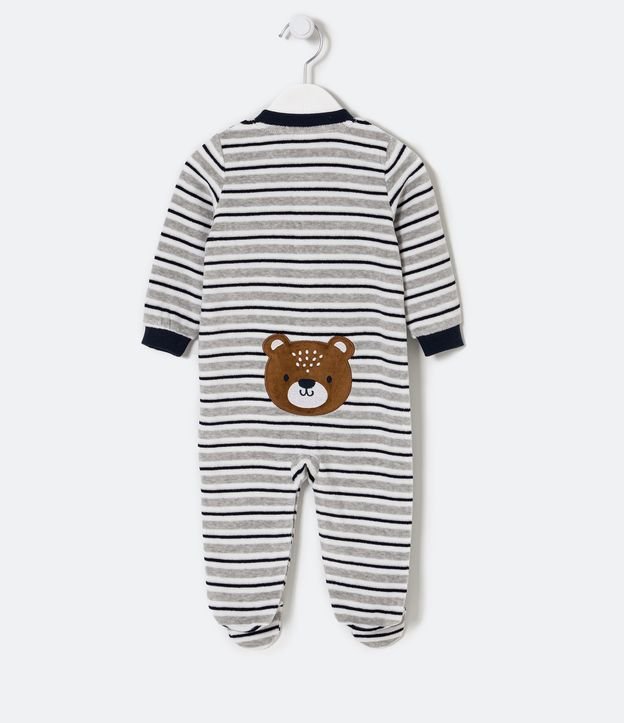 Mono Infantil en Plush a Rayas y Bordado de Osito - Talle RN a 24 meses Blanco 2