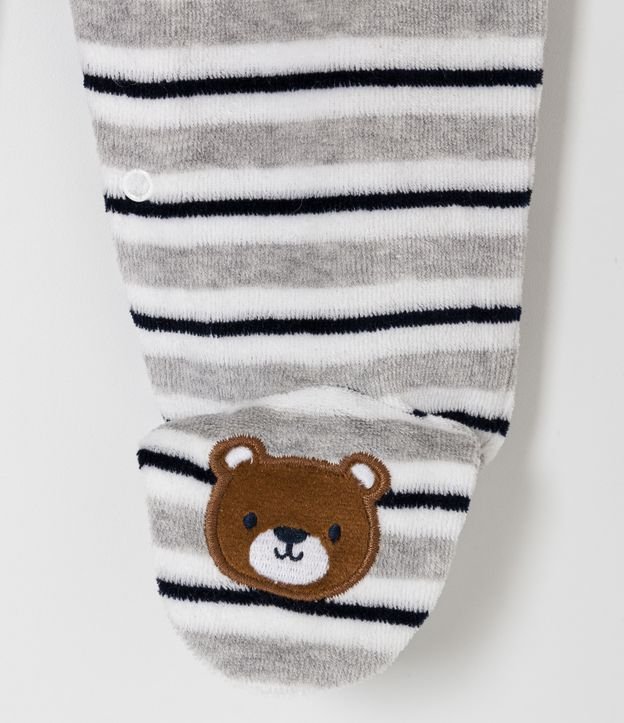 Mono Infantil en Plush a Rayas y Bordado de Osito - Talle RN a 24 meses Blanco 5
