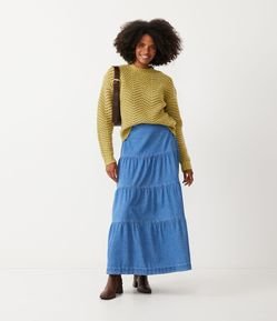Saia Longa em Jeans com Barra Marias