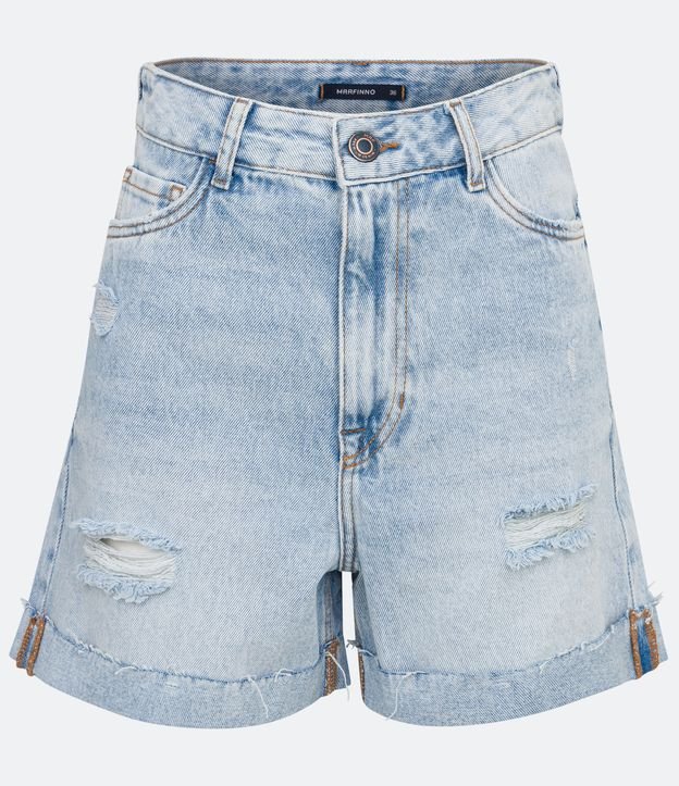Bermuda Jeans com Rasgos e Barra Dobrada Azul Claro 5