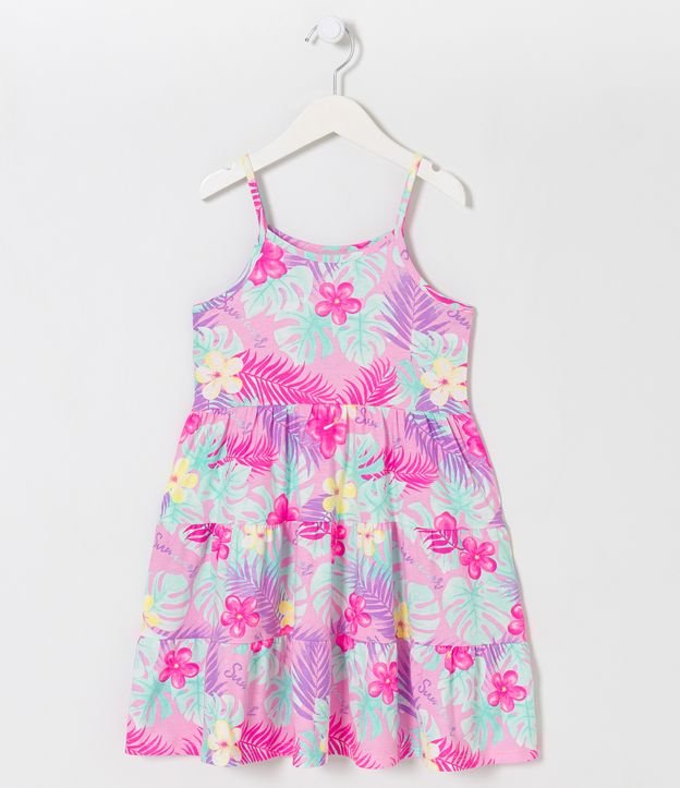 Vestido Marias Infantil Estampa Floral Tropical - Tam 5 a 14 Anos - Cor: Rosa - Tamanho: 7-8