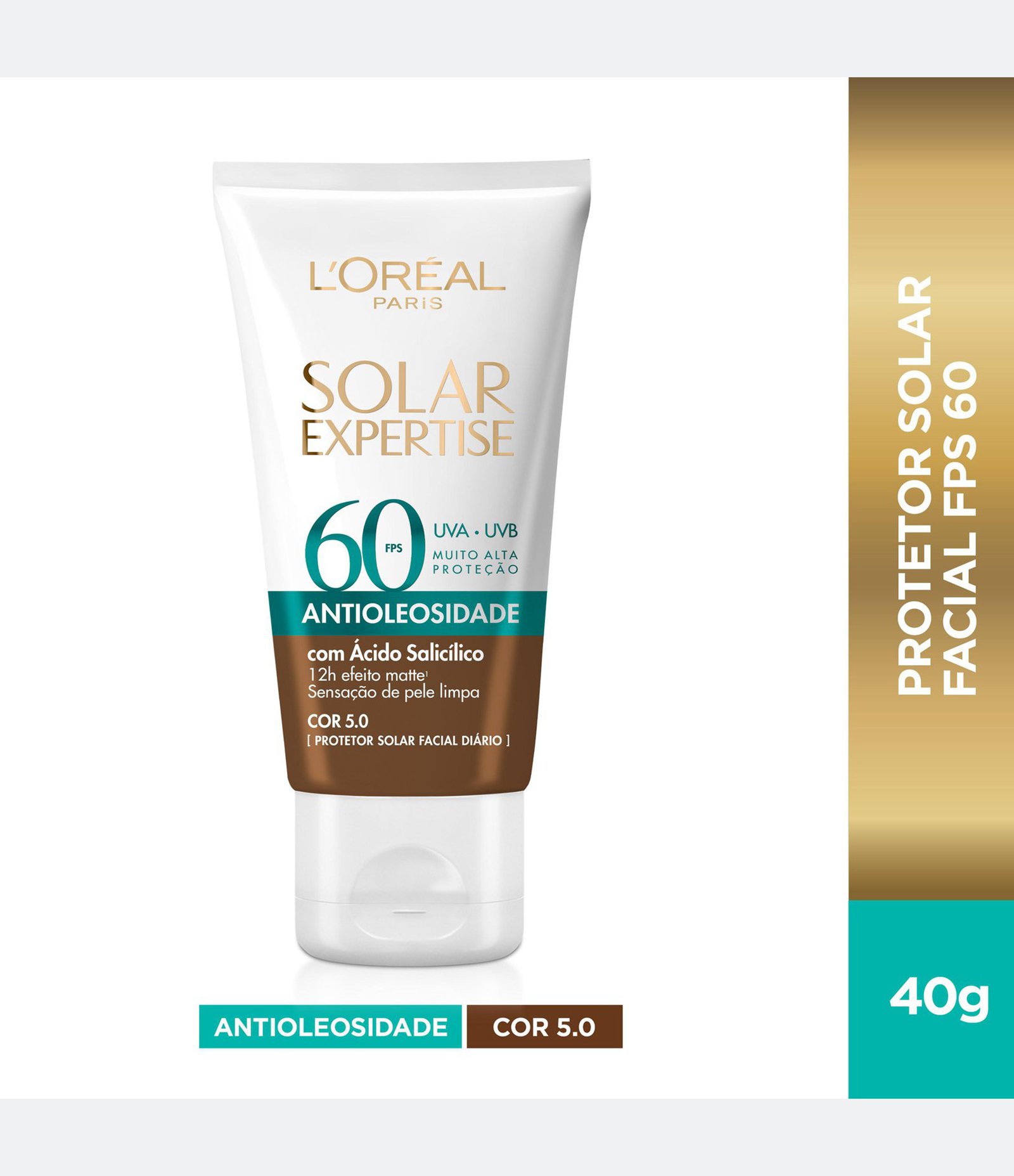 Protetor Solar Facial Expertise Antioleosidade FPS60 COR 5 0 Escura 40 G 40g 1